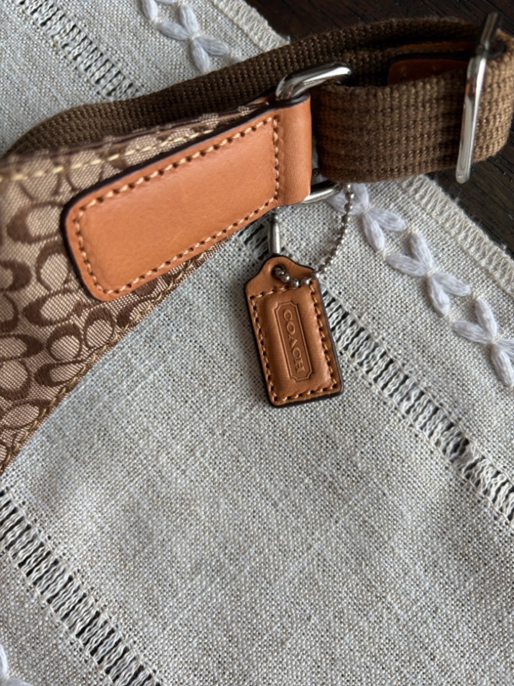 YTK Coach Brown Signature Canvas Belt Bag with Tan Leather Trim - Picture 3 of 8